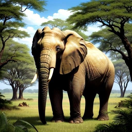 Hyperrealistic Deinotherium in Sunny Savannah