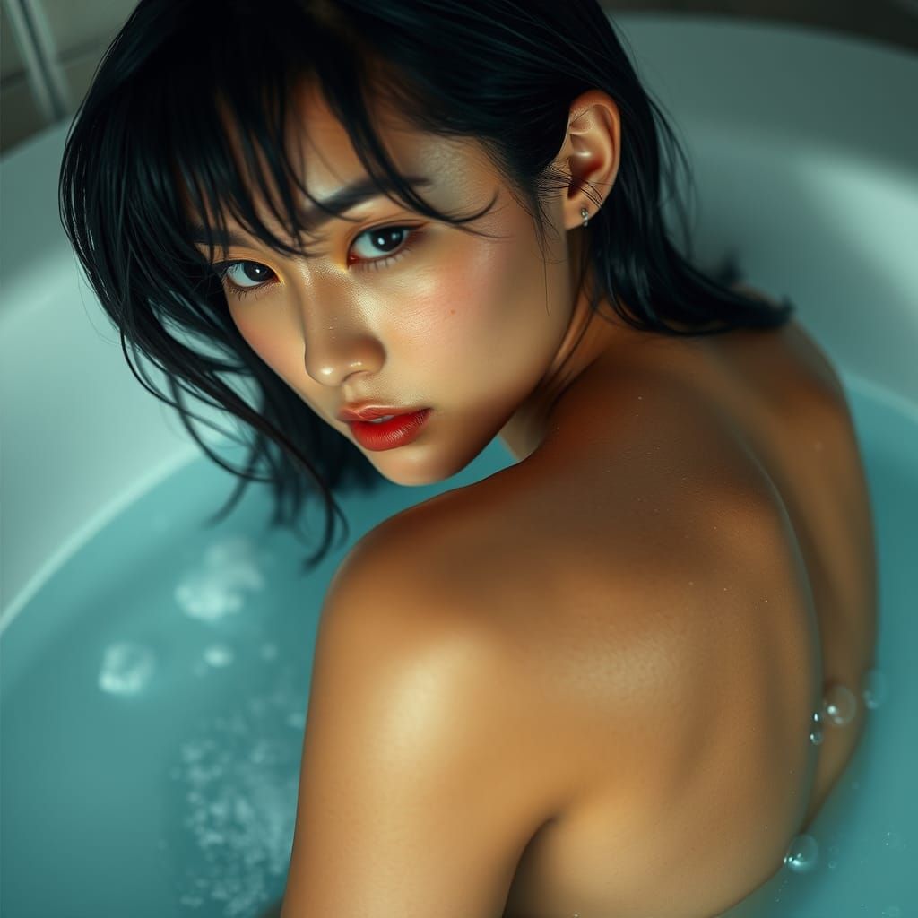 Young Woman in Shower with Realistic Textures