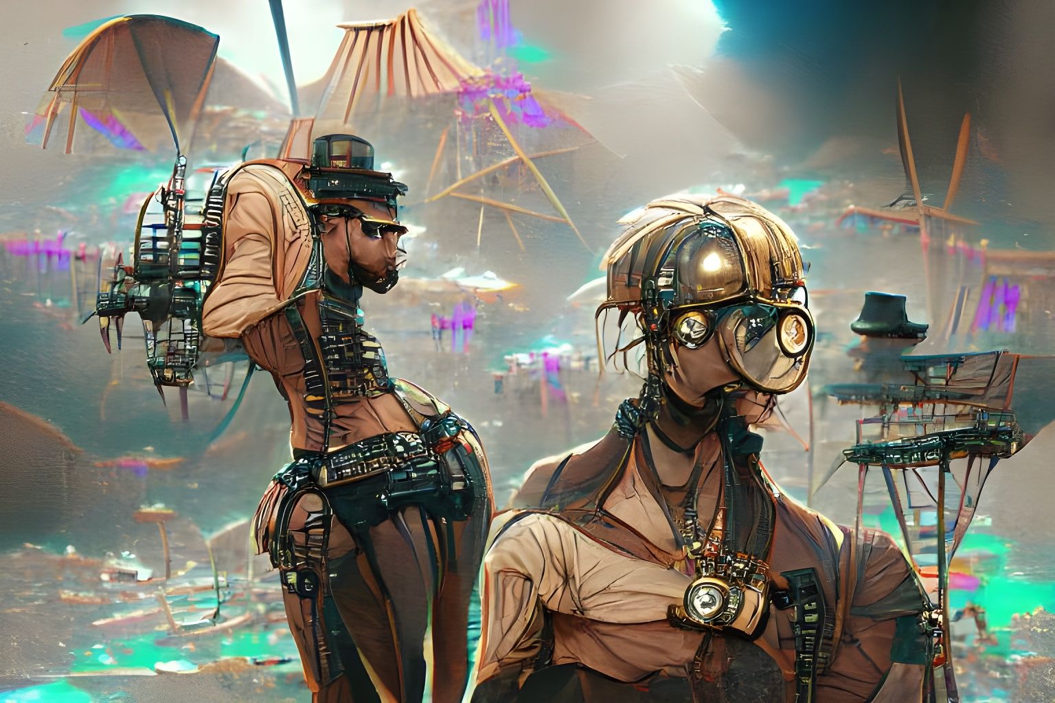 Desert Mechanical Superstructure in Steampunk Cyberpunk Styl...