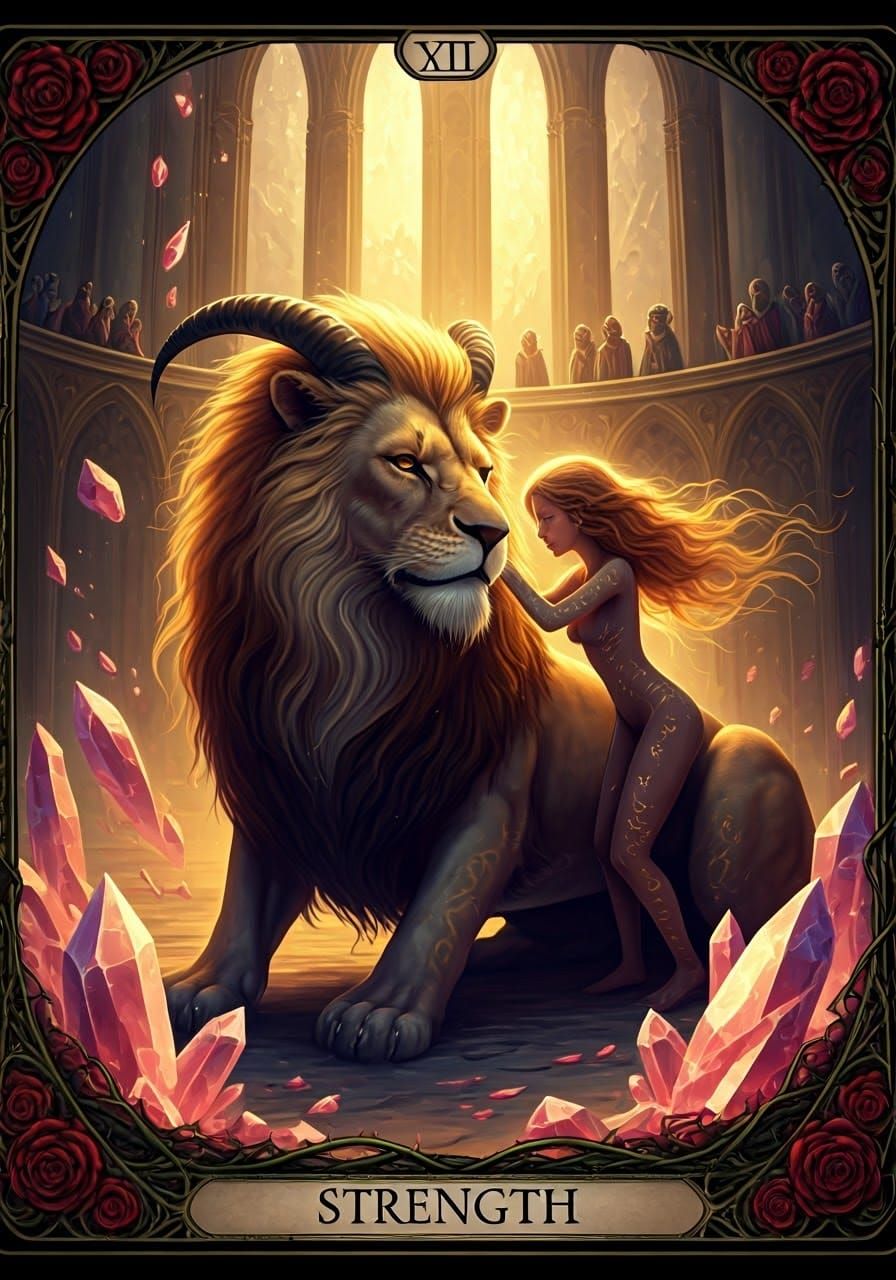 Strength: Girl and Chimera Tarot Card