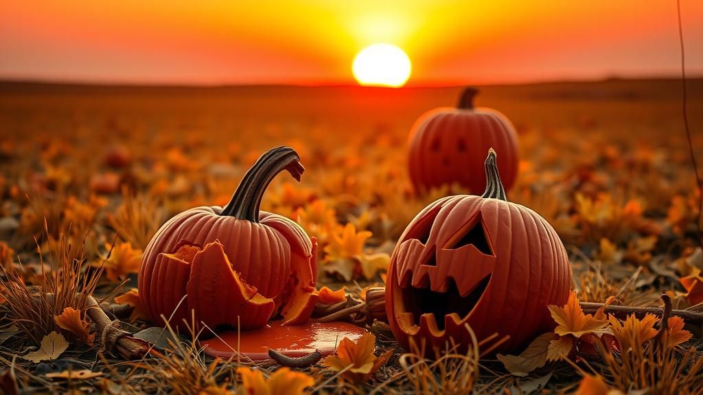 Crushed Pumpkin's Despair: A Cinematic Autumn Scene