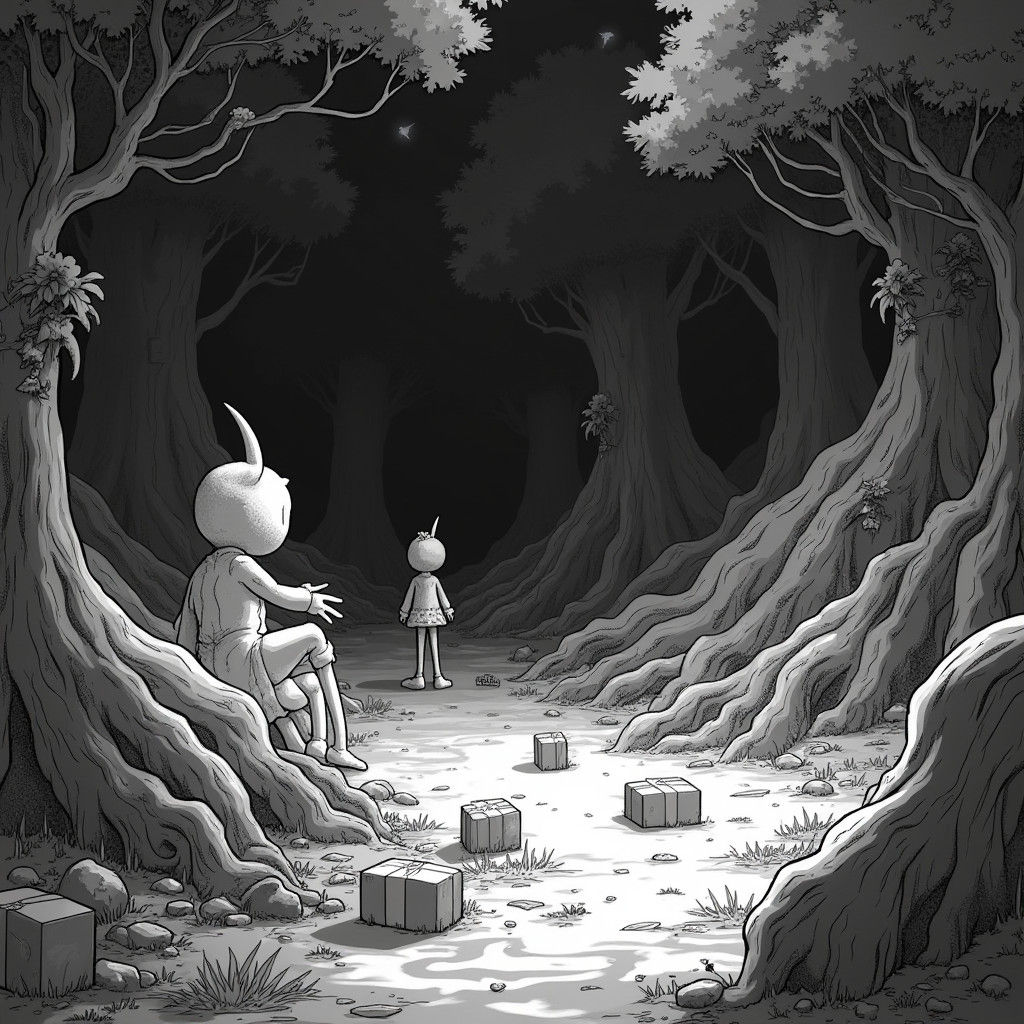 Surreal Gifts in Black and White Manga Style