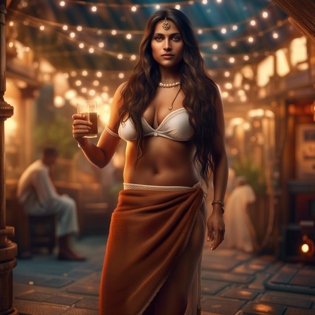 Indian Woman in Bikini on Beach, Realistic Photo