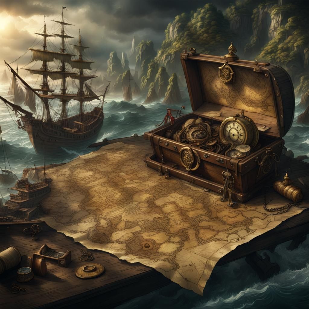 Epic Pirate Treasure Map: Cinematic Digital Art