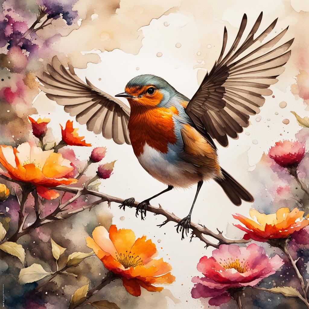 Robin in Flight: Hyperrealistic Graffiti Art
