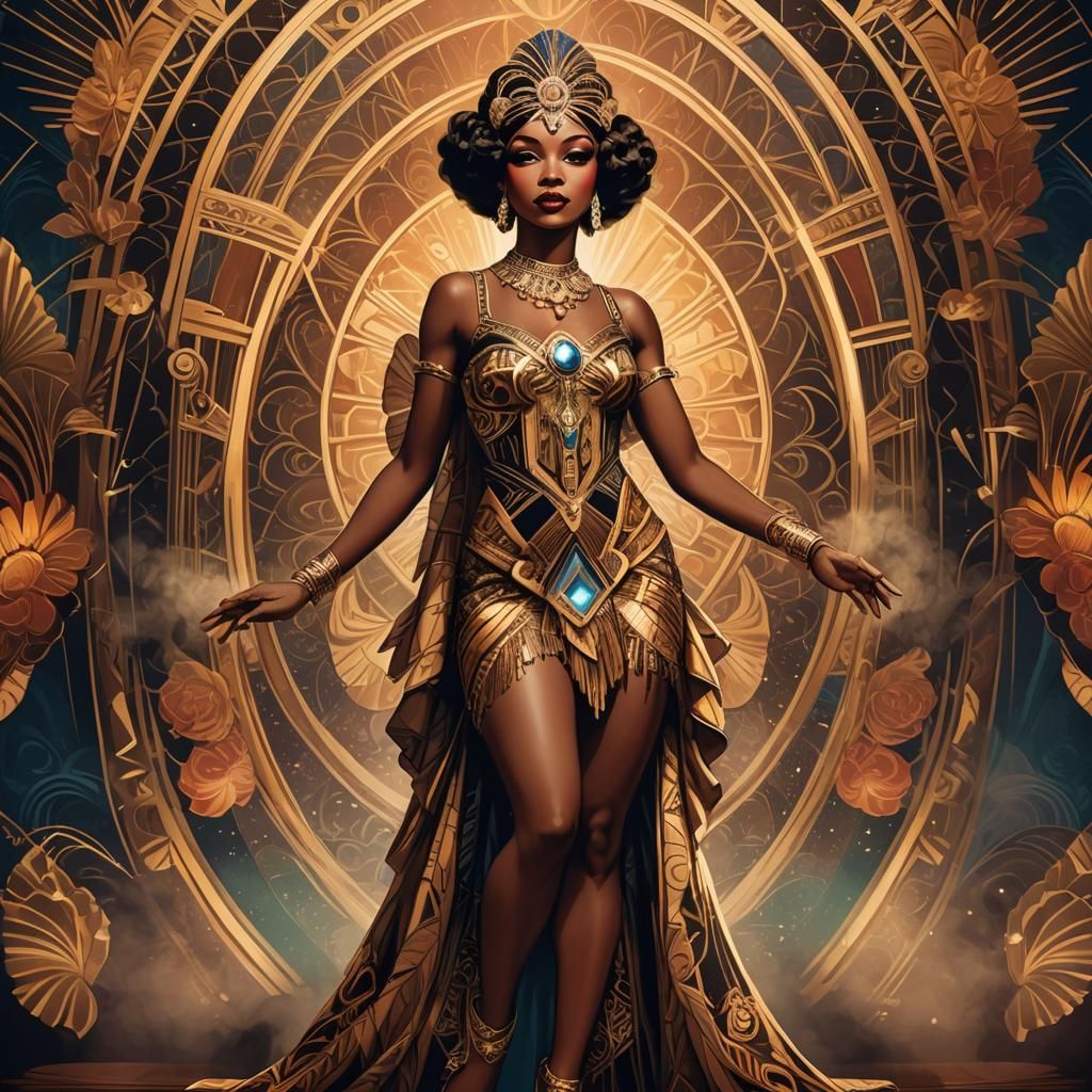 Glamorous Art Deco Burlesque Woman on Stage