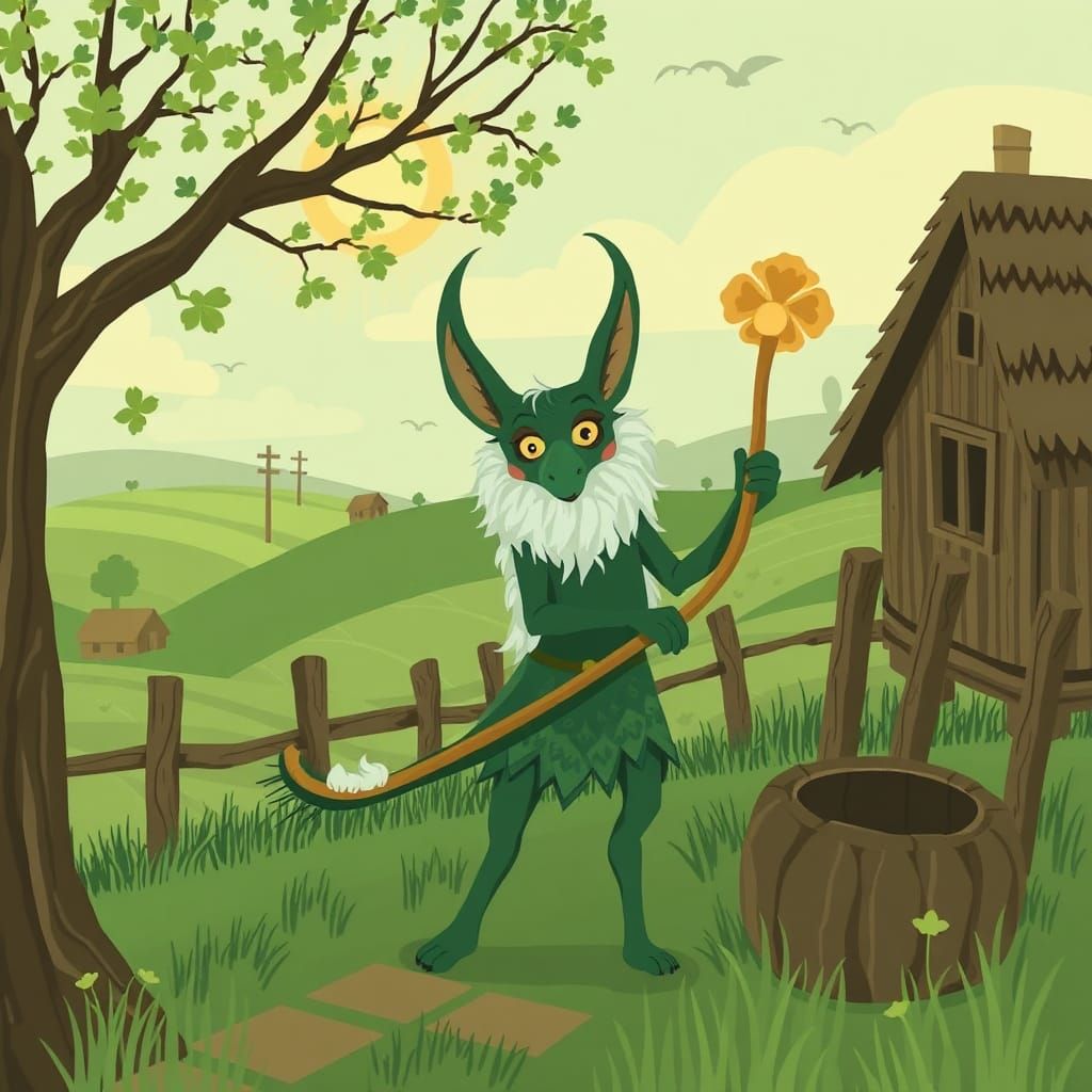 Irish Pooka Causes Mischief: Celtic Flat Illustration