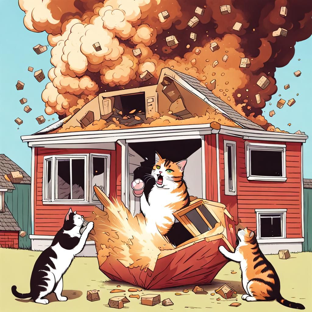 Giant Cats Eating Houses and Exploding
