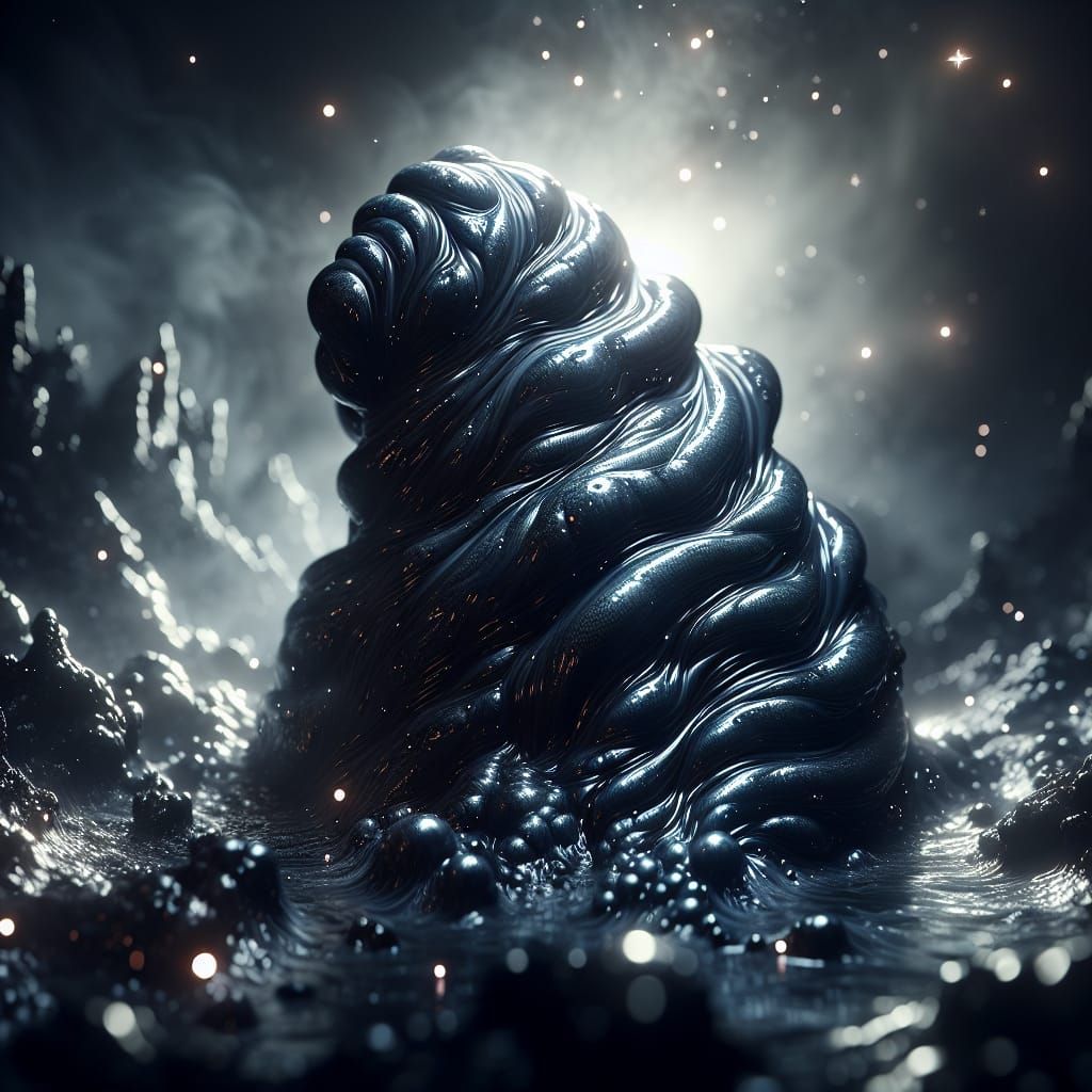Molten Ferrofluid Creature Emerges from Misty Swamp