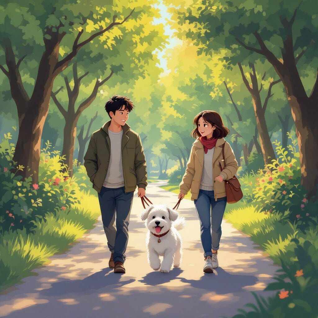 Choi Woo Shik & Phoebe Yeo with Dog in Punggol Park