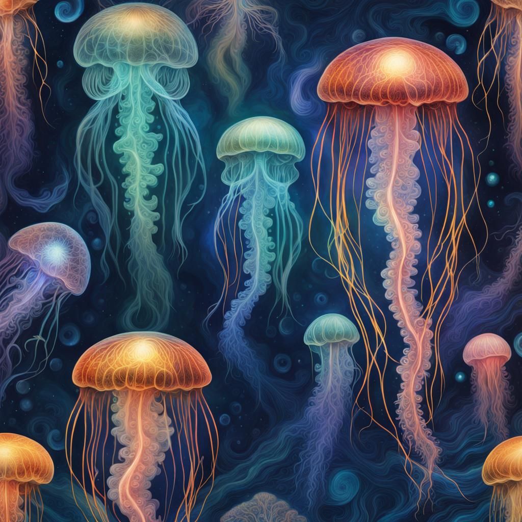 Bioluminescent Jellyfish Underwater Illustration