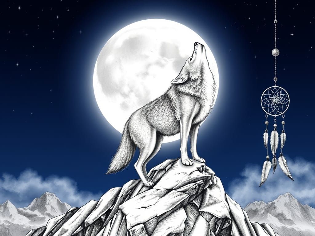 Majestic Grey Wolf Under Starry Midnight Skies