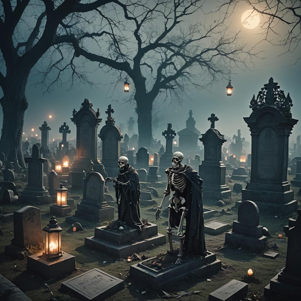 Gothic Cemetery: Skeletons Rise in Dark Fantasy Art