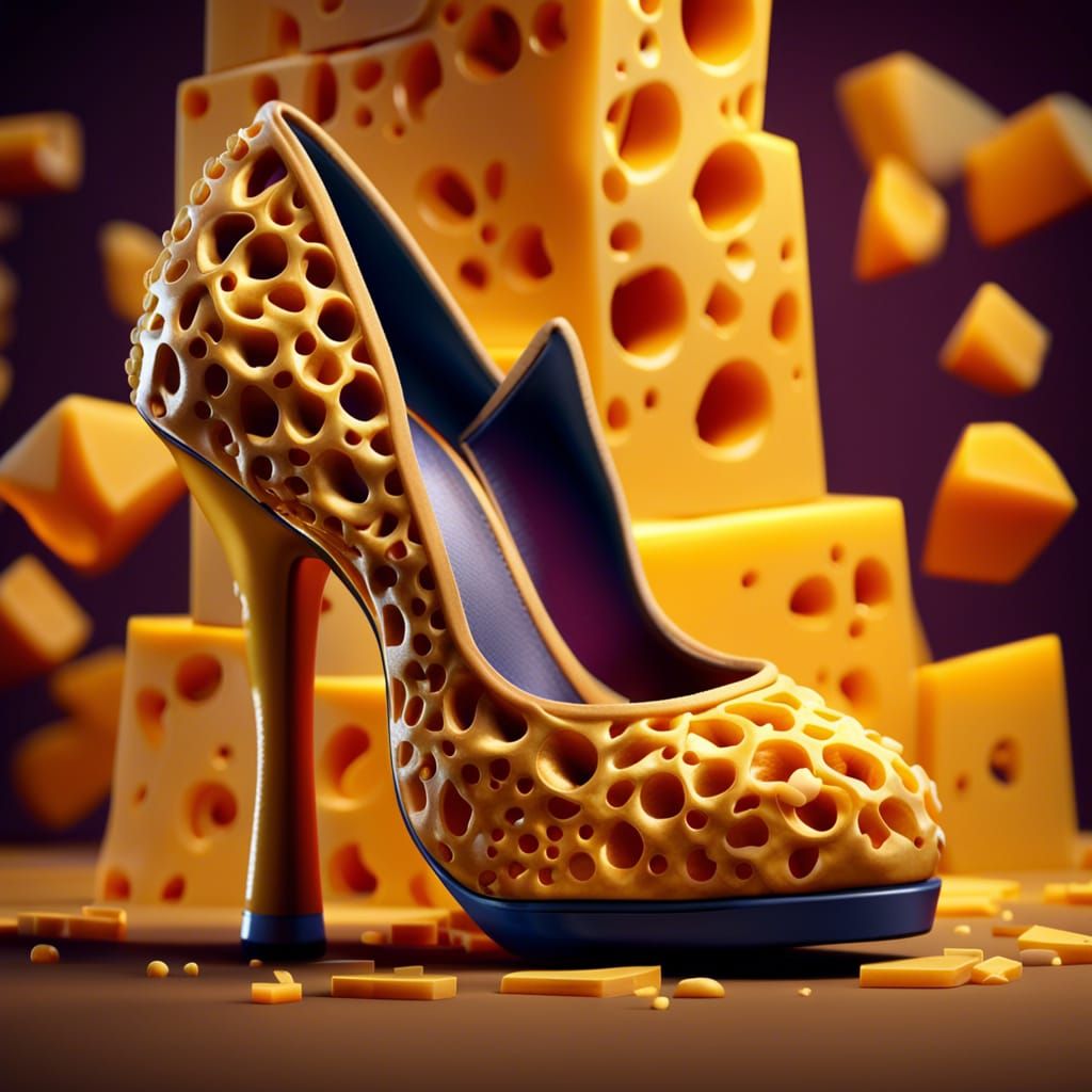 Cheddar Cheese High Heels in 3D Cinematic Style