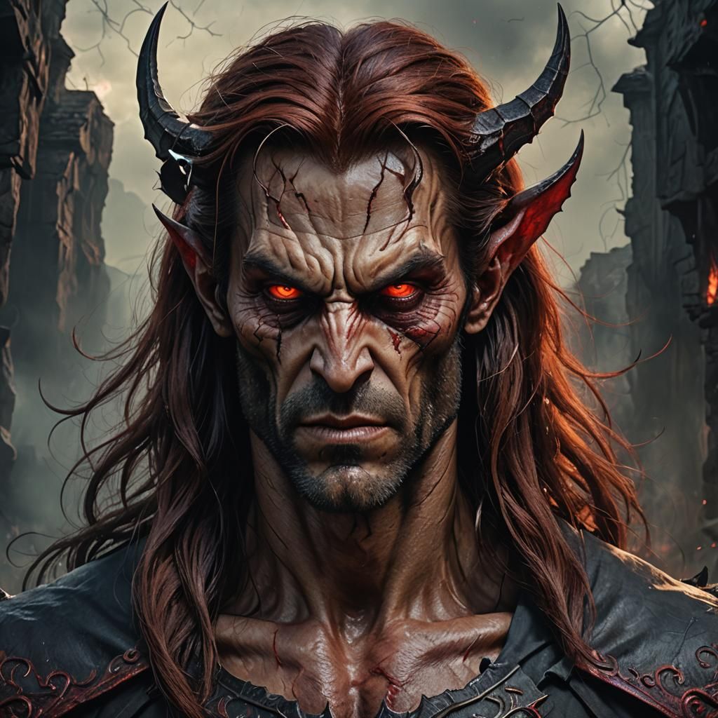 Demonic Man Portrait in Hyperrealistic Style