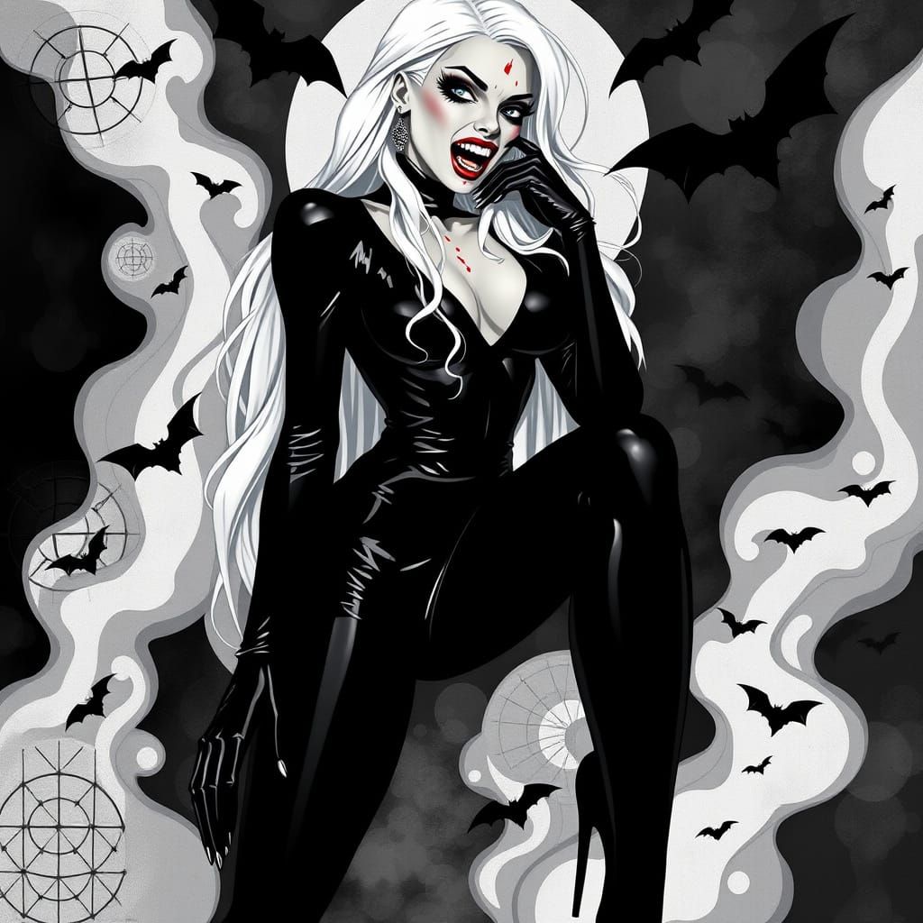 Swedish Vampire Goddess in Dark Cubist Art Deco Style