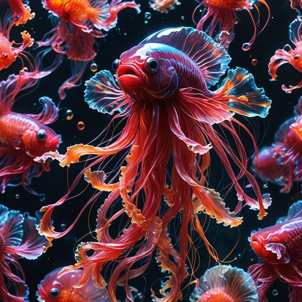 Bioluminescent Siamese Fighting Fish in Splash Art