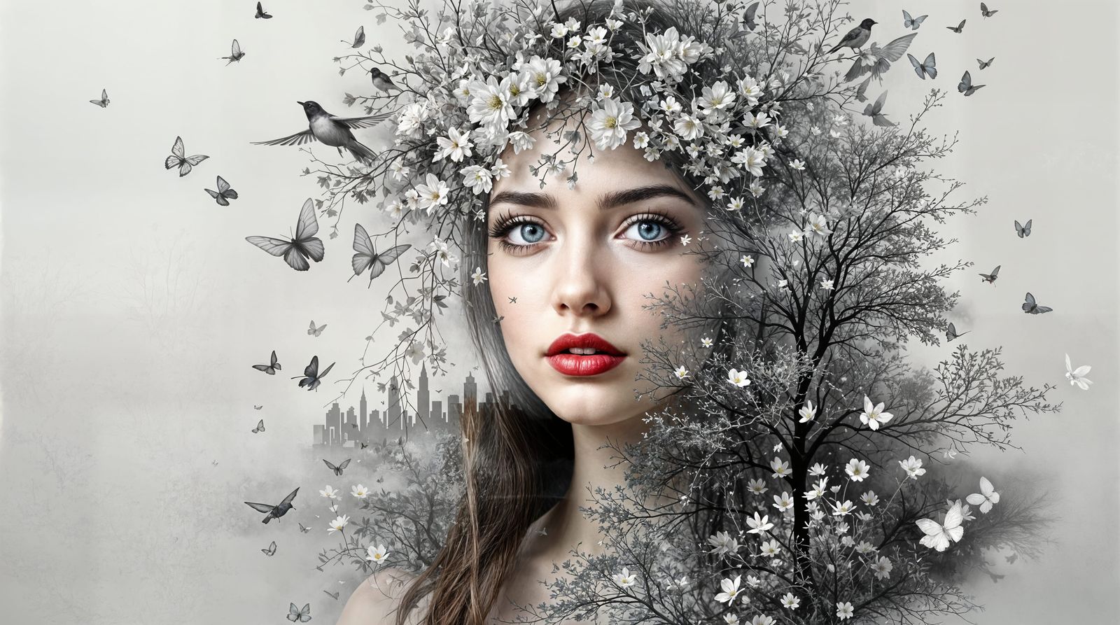 Surreal Nature Goddess in Urban Landscape