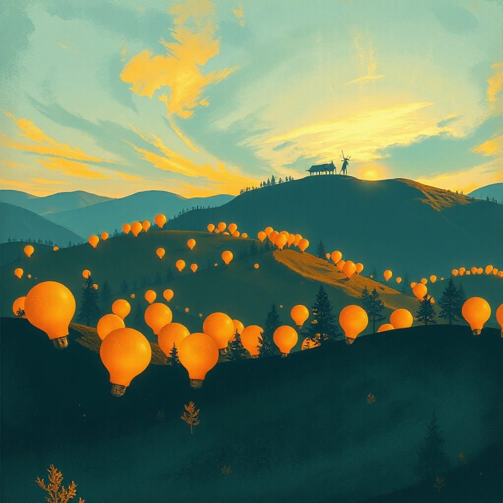 Dreamy Landscape as Luminous Monotype Print