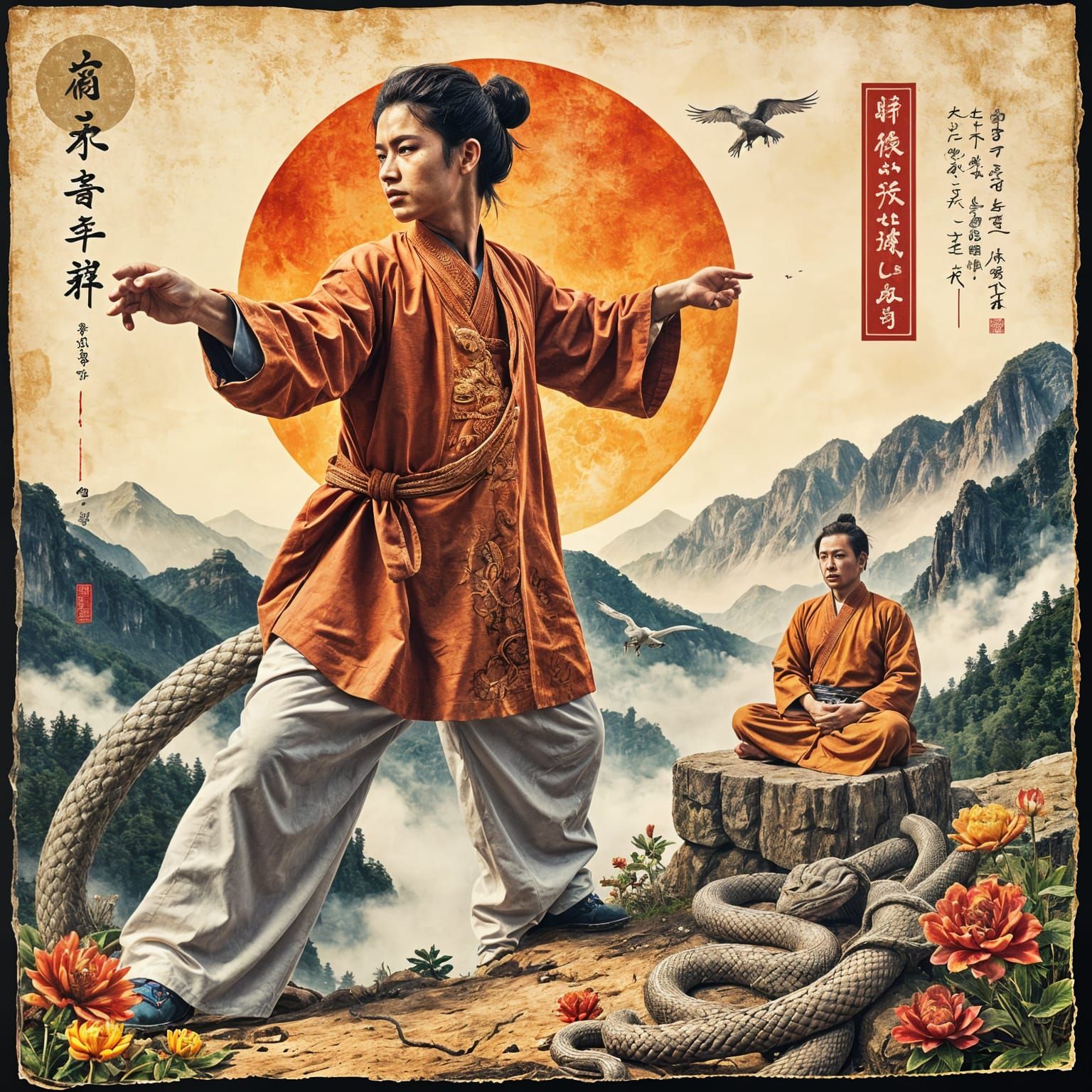 Zhang Sanfeng Tai Chi Pose in Wudang Mountains