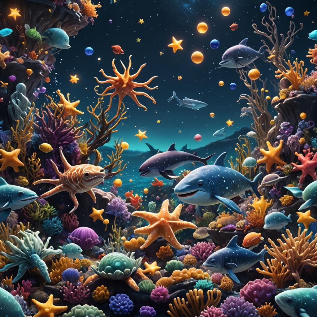 Ocean Night with Bright Stars, Fantasy Concept Art