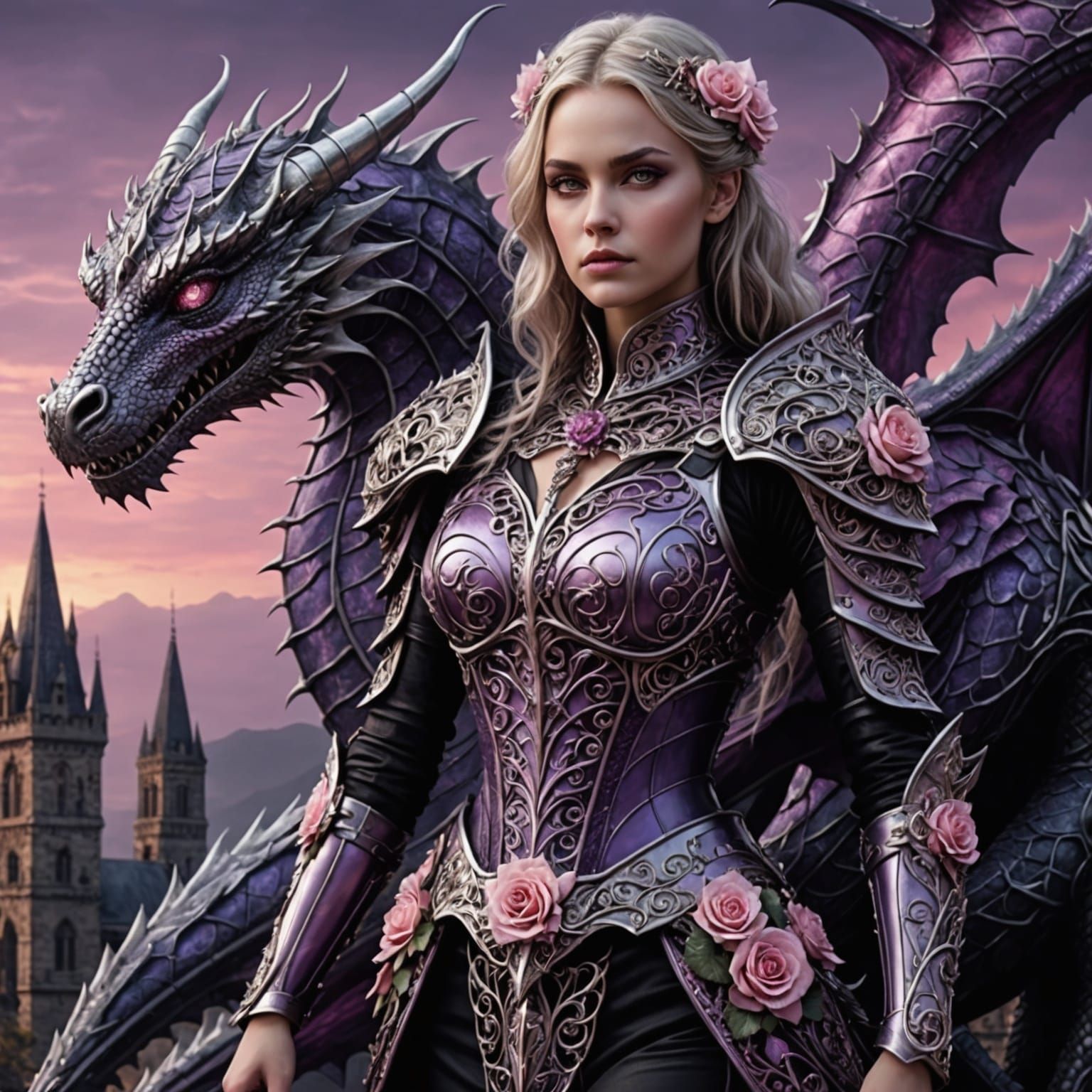 Gothic Dragon and Woman in Fractal Armor