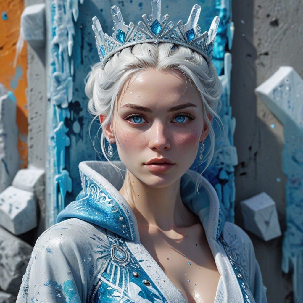 Regal Ice Queen in Vibrant Street Art Style