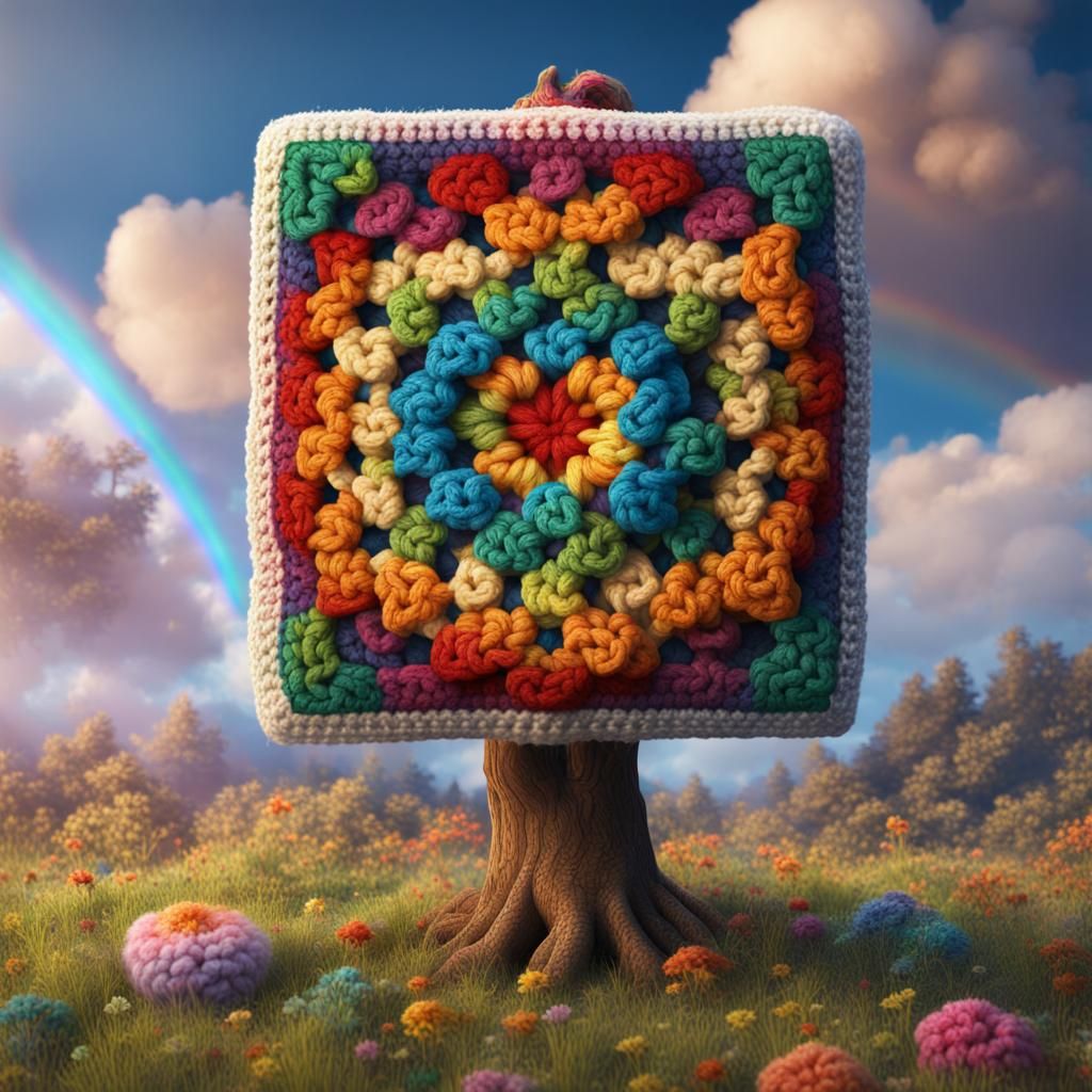 Rainbow Granny Square: Detailed Fantasy Concept Art
