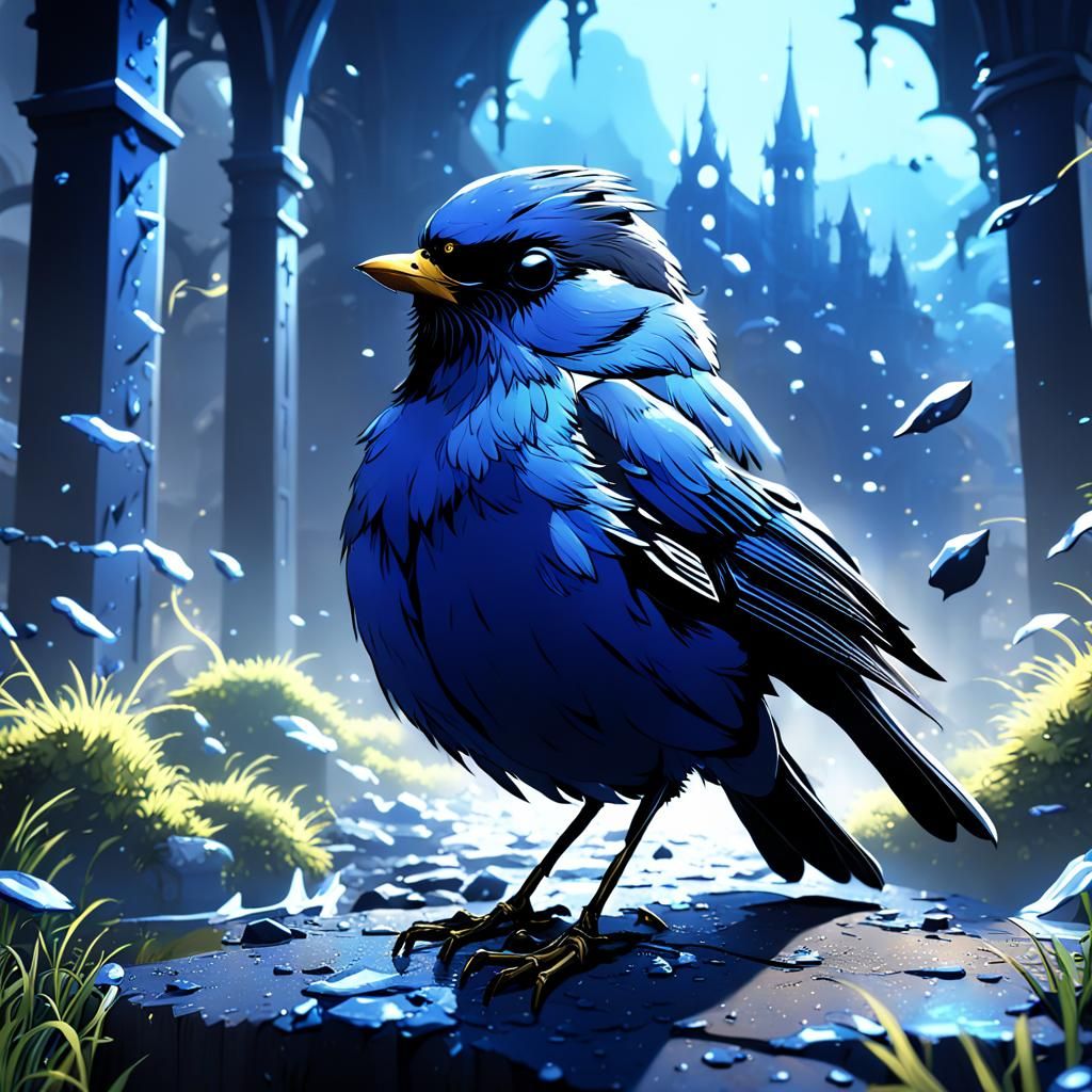 Anime Dark Blue Robin Detailed Matte Painting