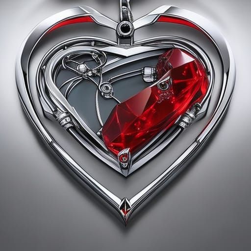 Hyperrealistic Cyborg Heart with Ruby Jewelry