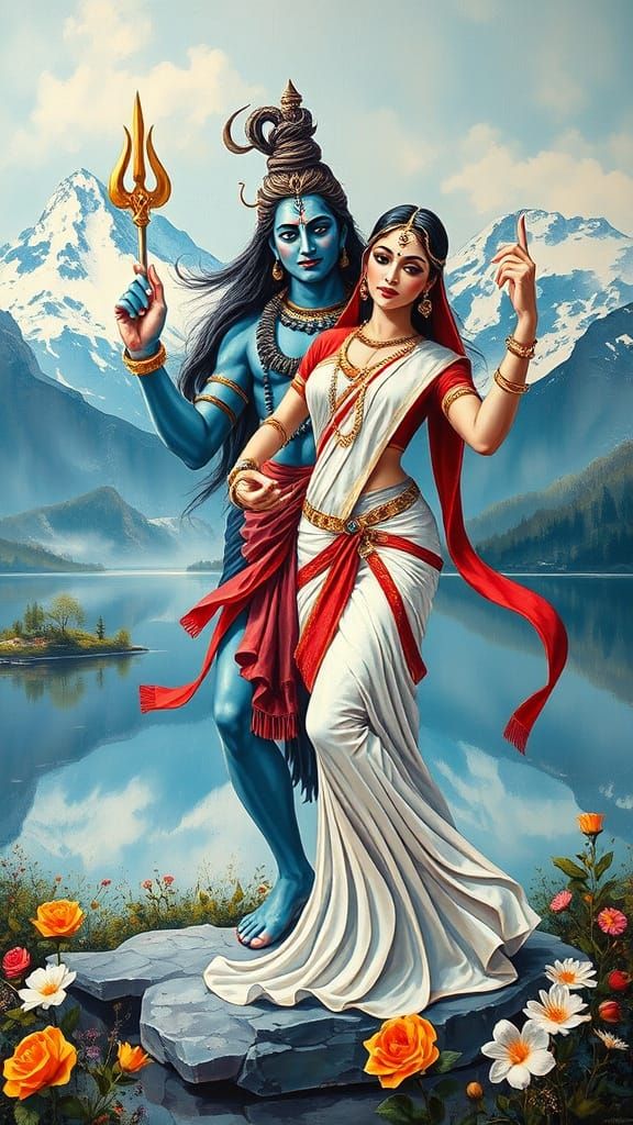 Shiva and Parvati Dance: Abstract Modern Painting