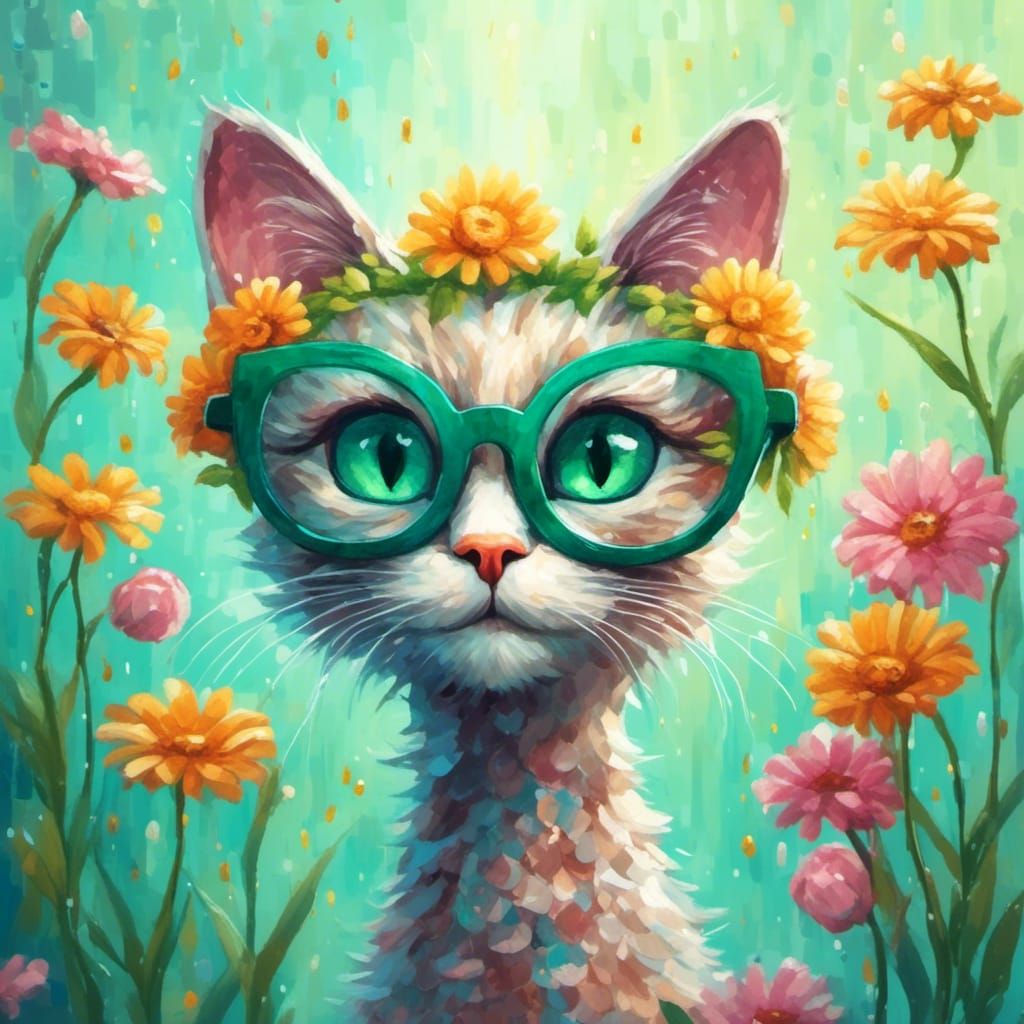 Whimsical Long-Necked Cat Gazing at the Sun