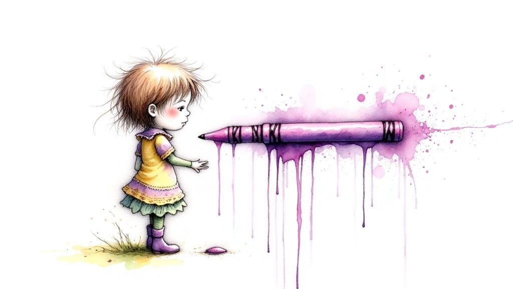 Purple Crayon Gift Rendered as Watercolor Painting