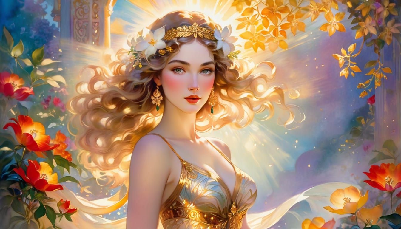 Aphrodite in Exotic Pin-Up Watercolor Art