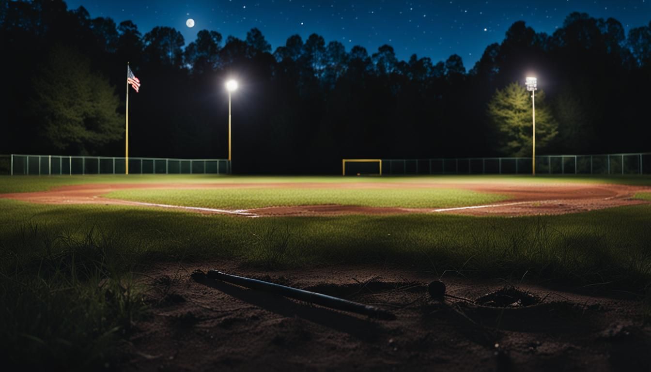 Abandoned Baseball Diamond in Forest at Night