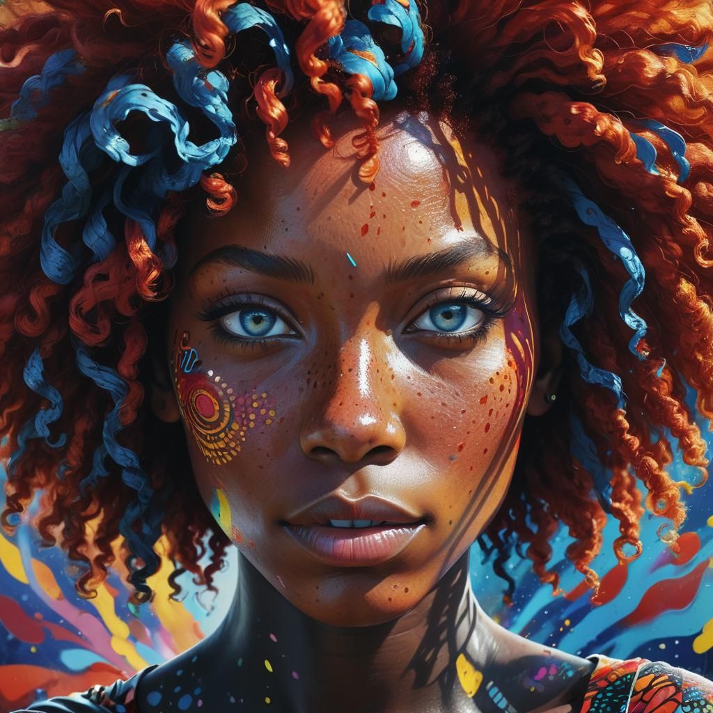 Hyperrealistic Portrait of a Woman with Red Afro