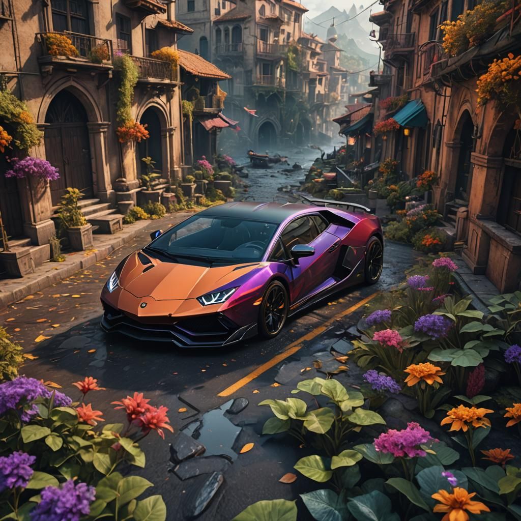 Detailed Matte Painting of a Lamborghini