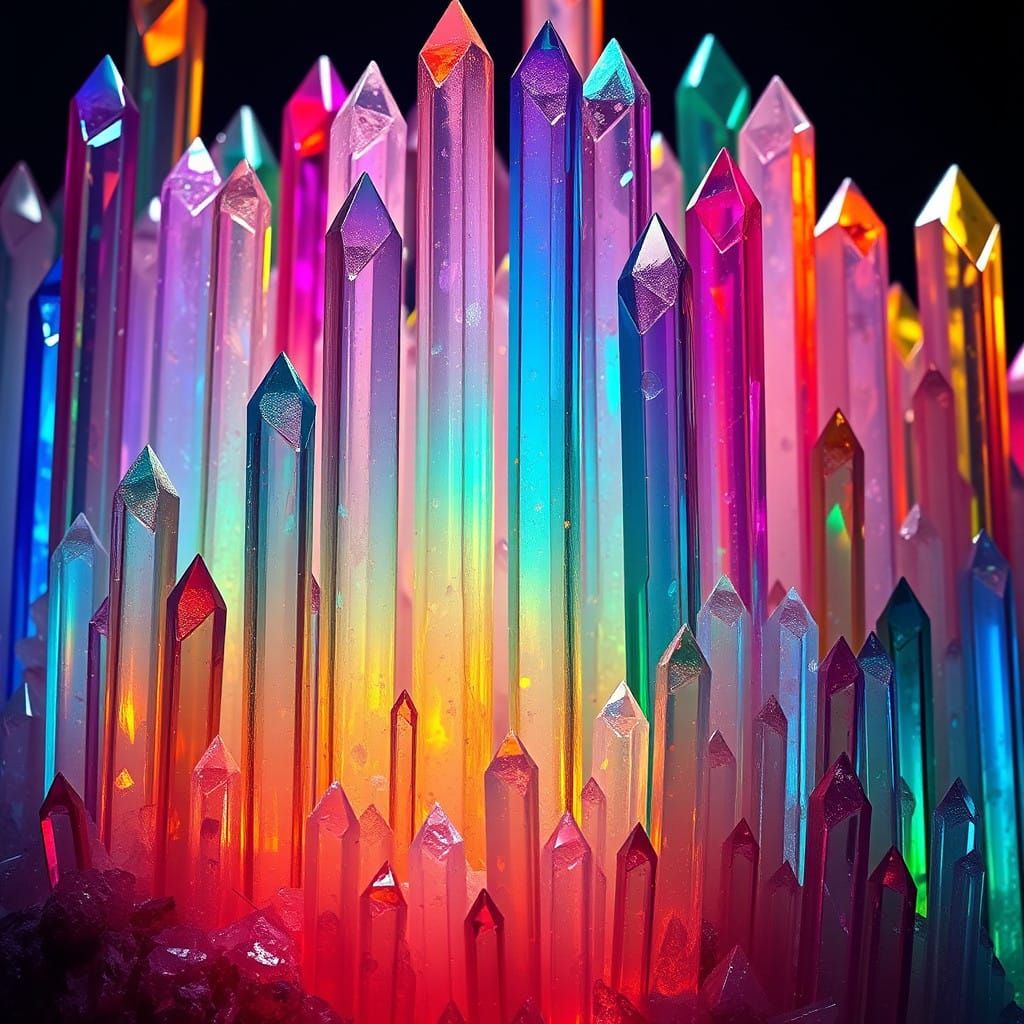 Rainbow Tourmaline Crystal Cluster in Epic Digital Painting