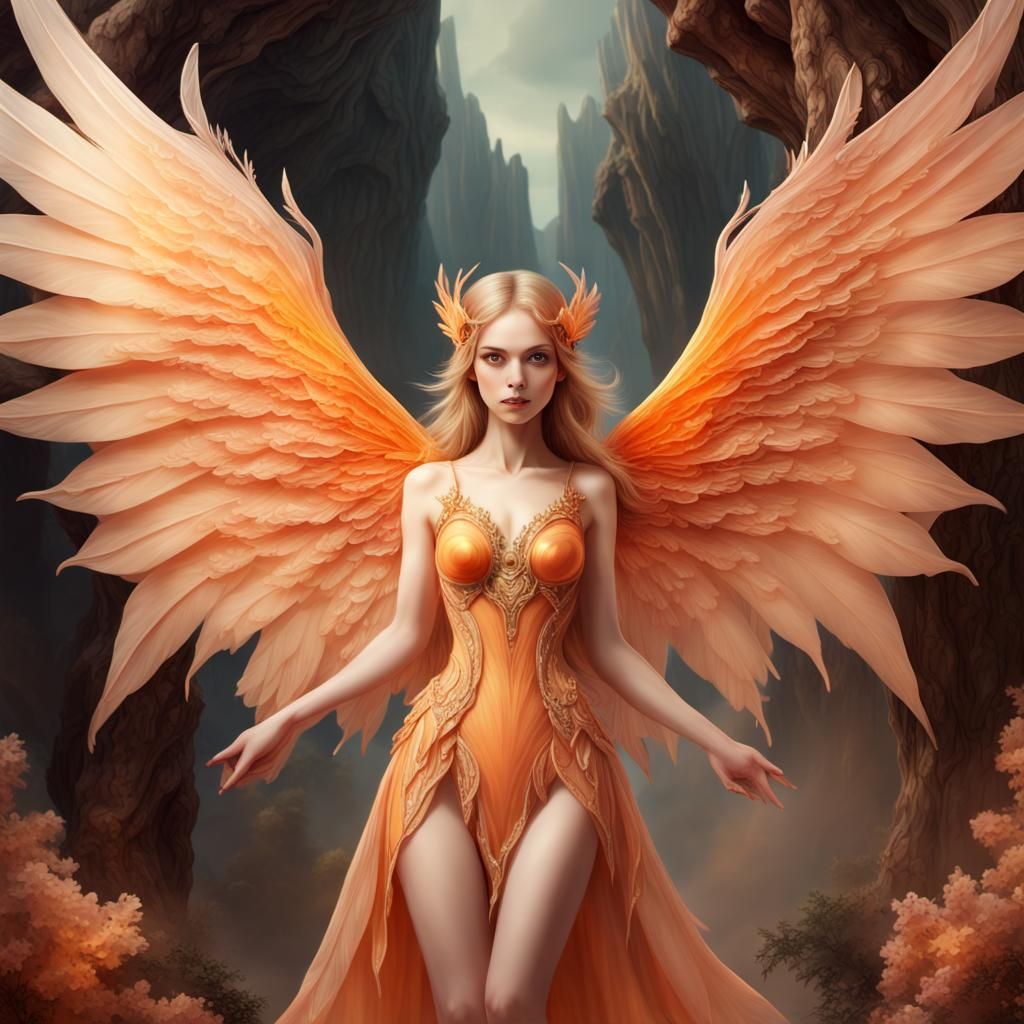 Apricot Agate Fairy with Large Wings