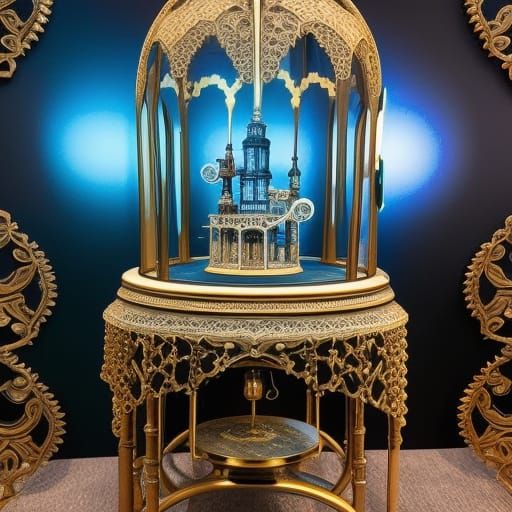 Ornate Glass Music Box with Filigree Ornamentation