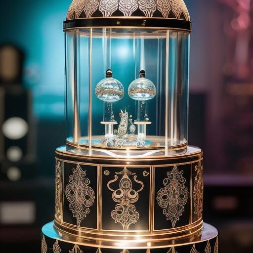 Ornate Glass Music Box with Mechanical Filigree