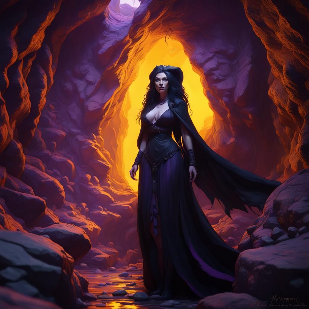 Gothic Witch in Haunted Cave: Dark Fantasy Art