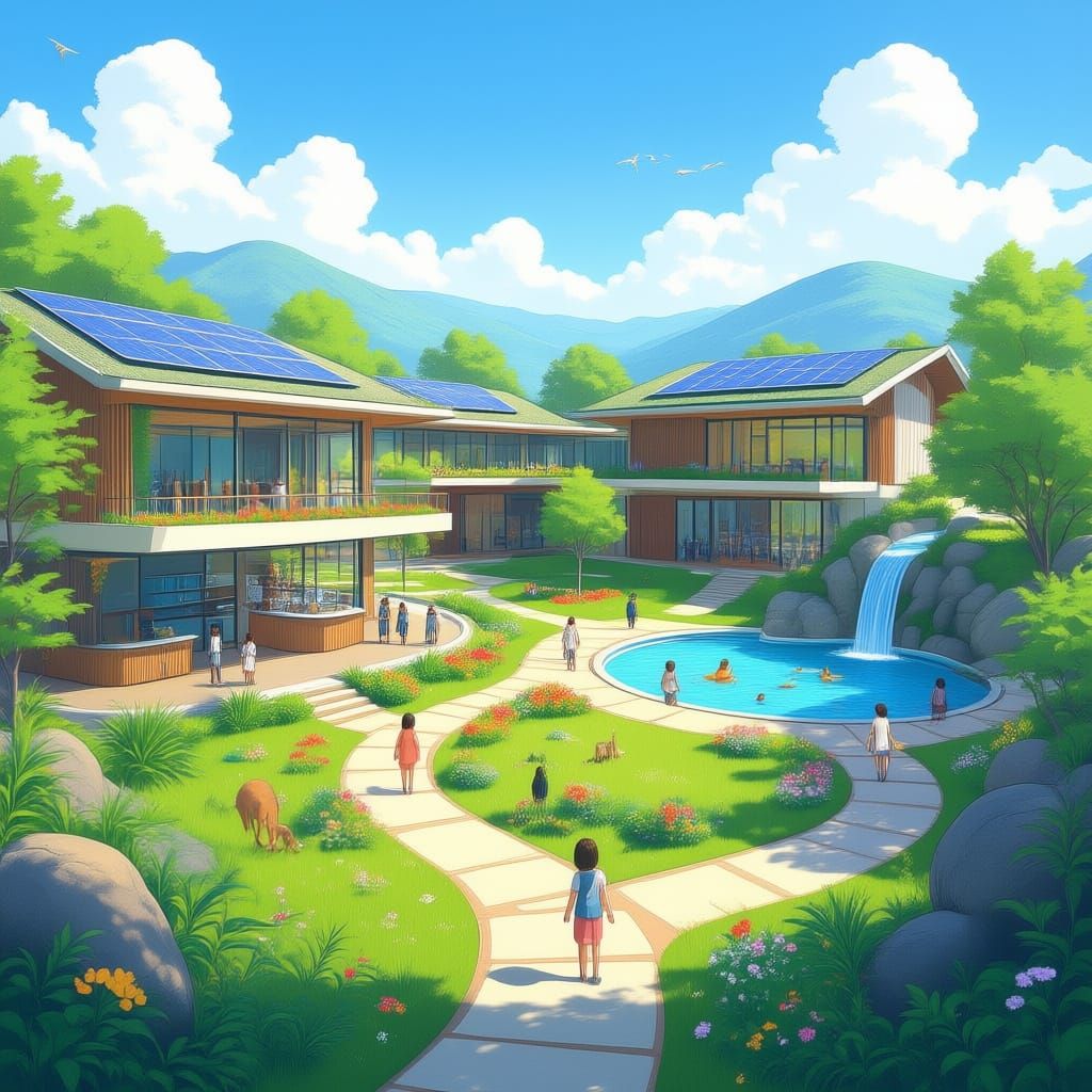 Eco-Friendly School Campus With Cinema and Water Park