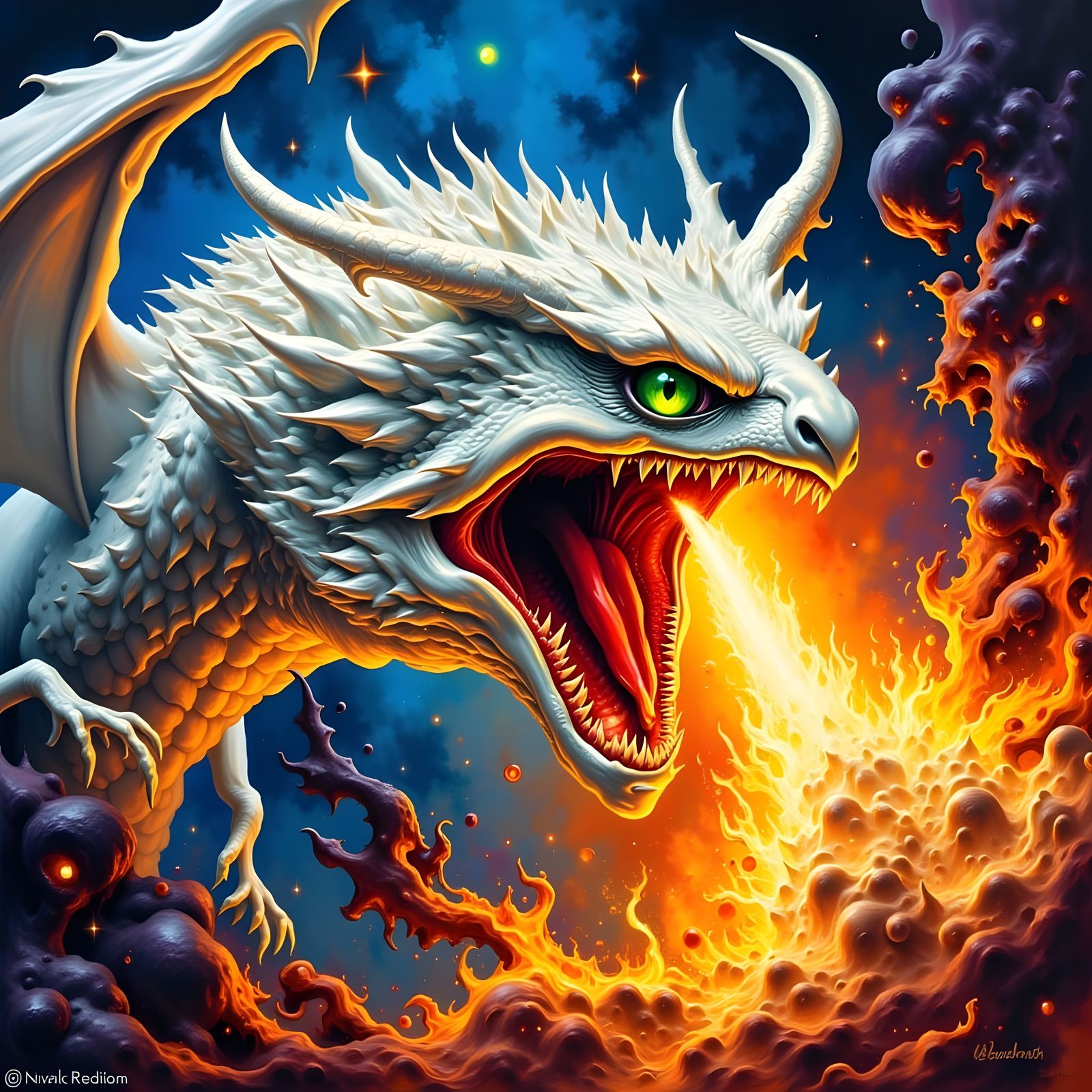 Cyberpunk Dragon Unleashes Fiery Fury