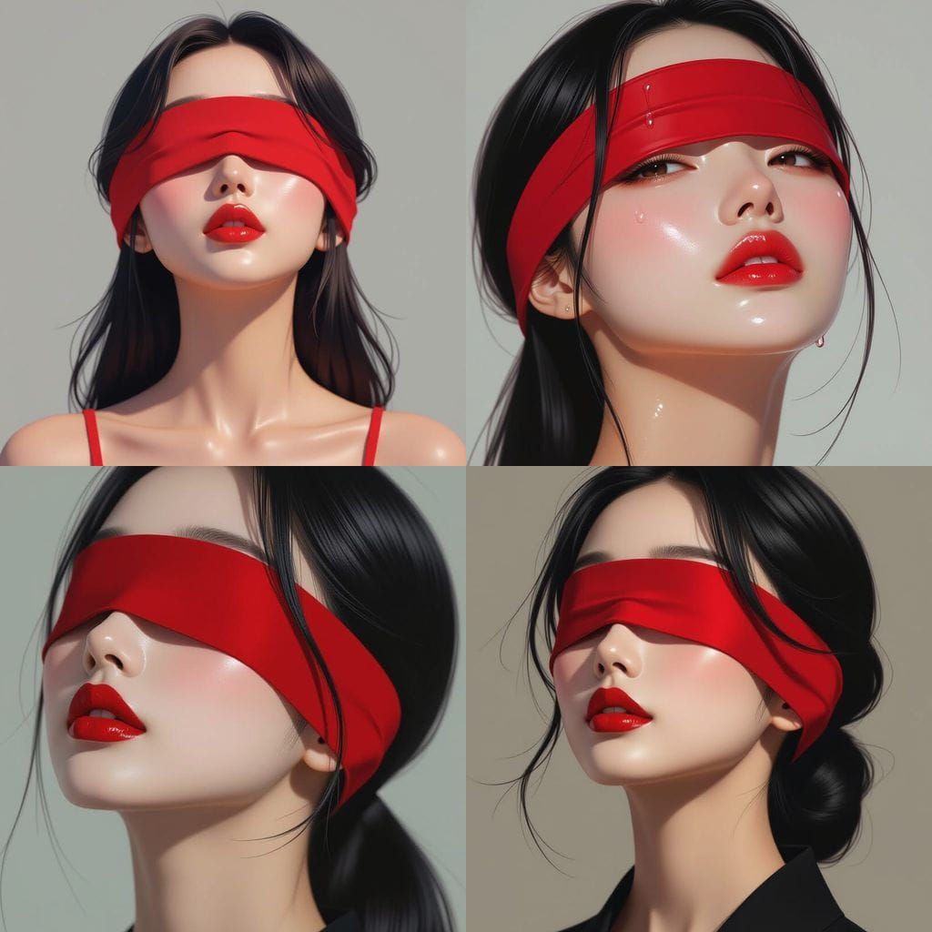 Contemplative Portrait of Woman with Red Blindfold