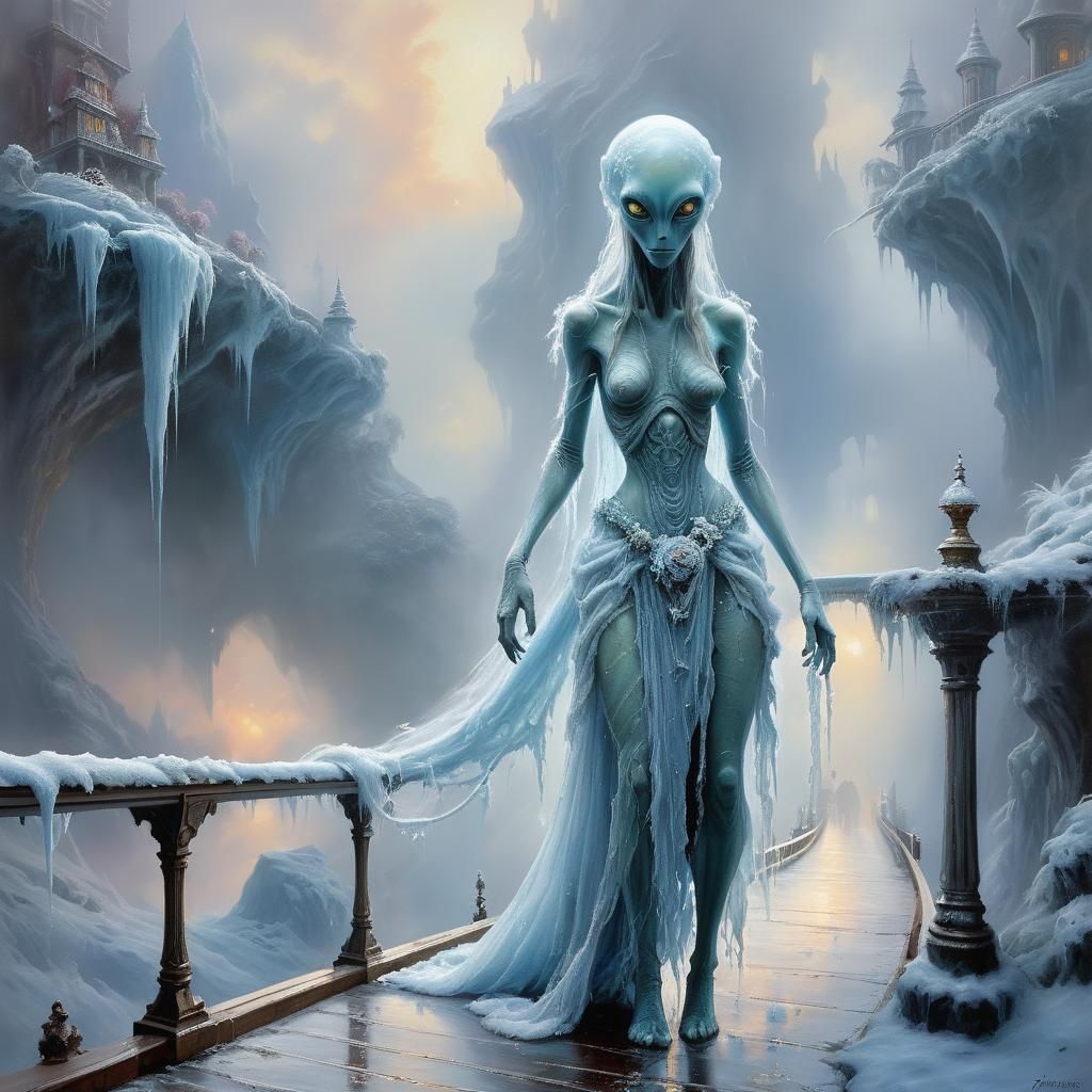 Ice Alien on Catwalk: Ethereal Fantasy Fashion