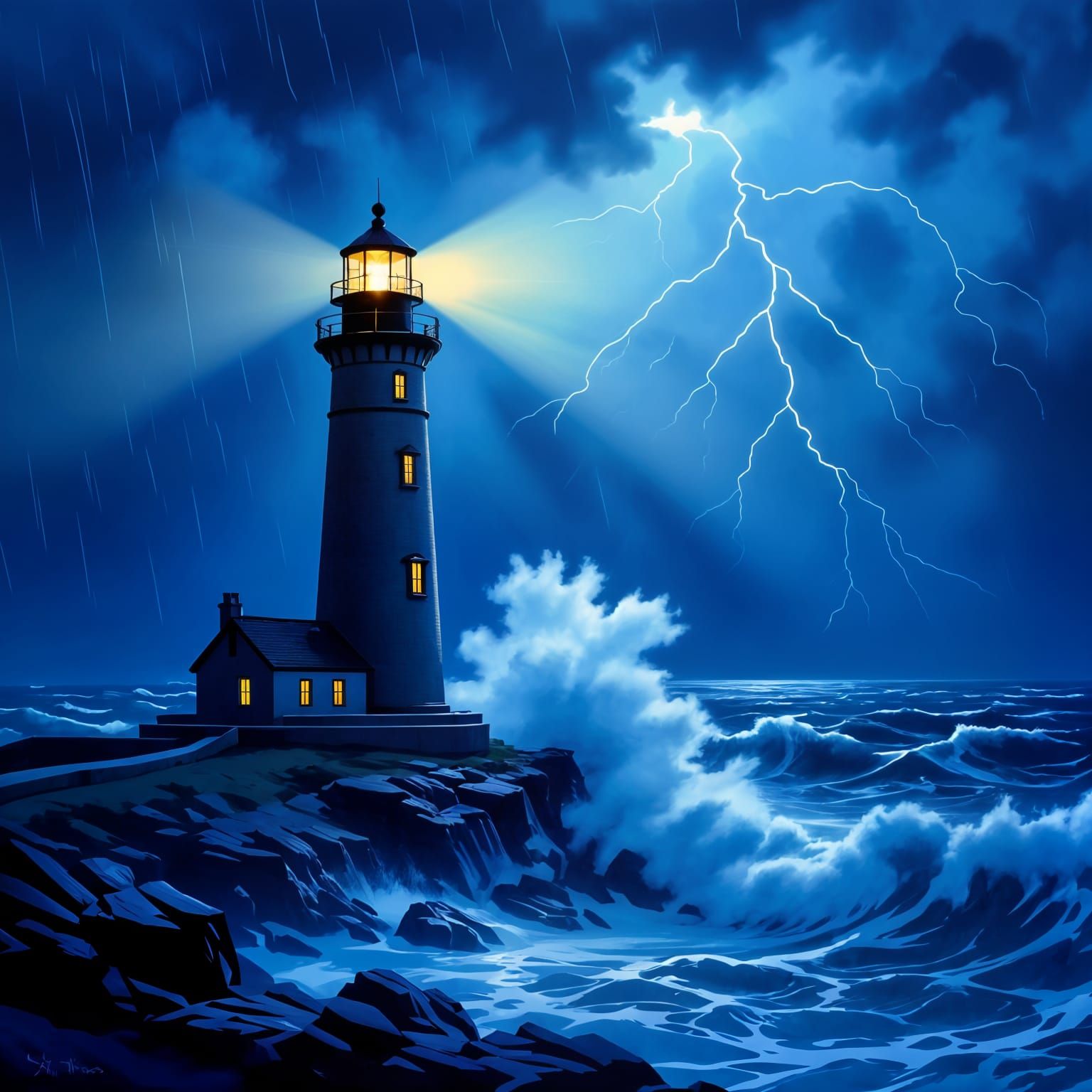 Stunning Lighthouse on a Dark Stormy Night