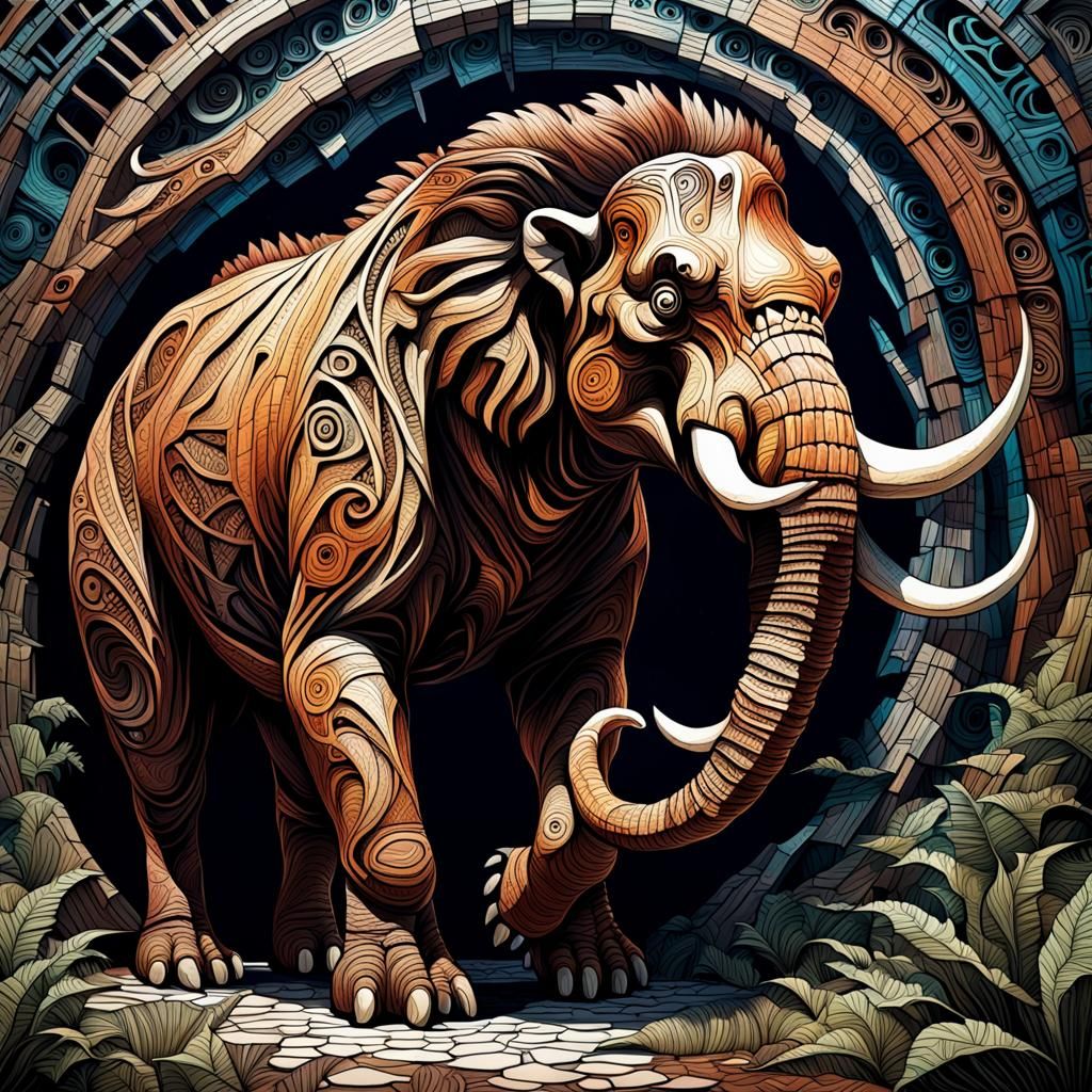 Dinosaur Mammoth in Memphis Zentangle Design