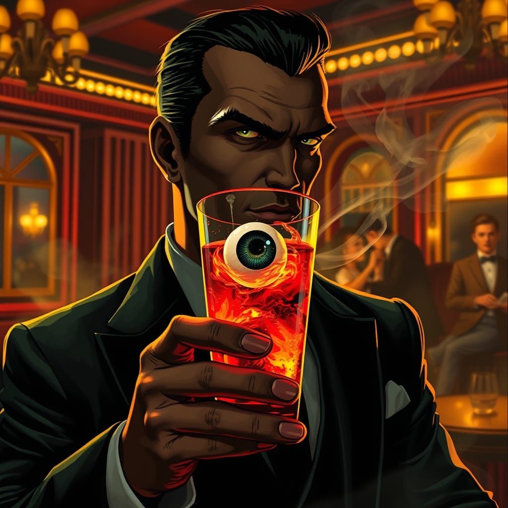 Surreal Lounge Bar Scene with Eyeball Highball