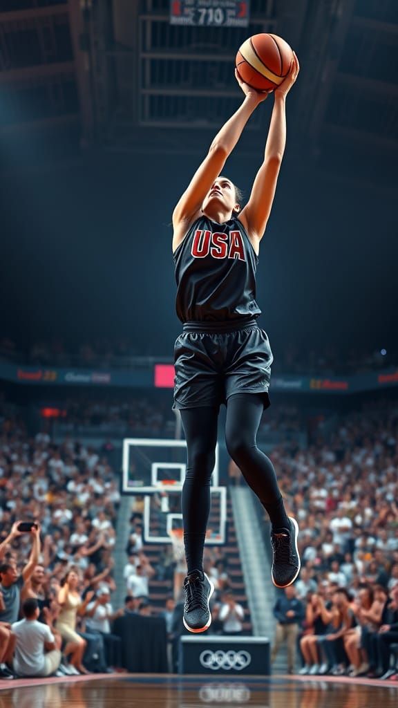 Olympic Basketball Player Jump Shot: Digital Art